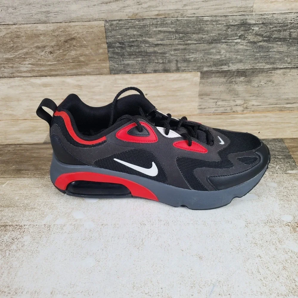 Nike Air Max 200 Mens Shoes Sz 8 Athletic Black University Red Lace Up Sneakers
